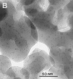Ferrisilicatos de tipo ZSM-5 antes (A) y después (B) de un tratamiento hidrotérmico que produce la agregación de iones de Fe en nanopartículas (2)